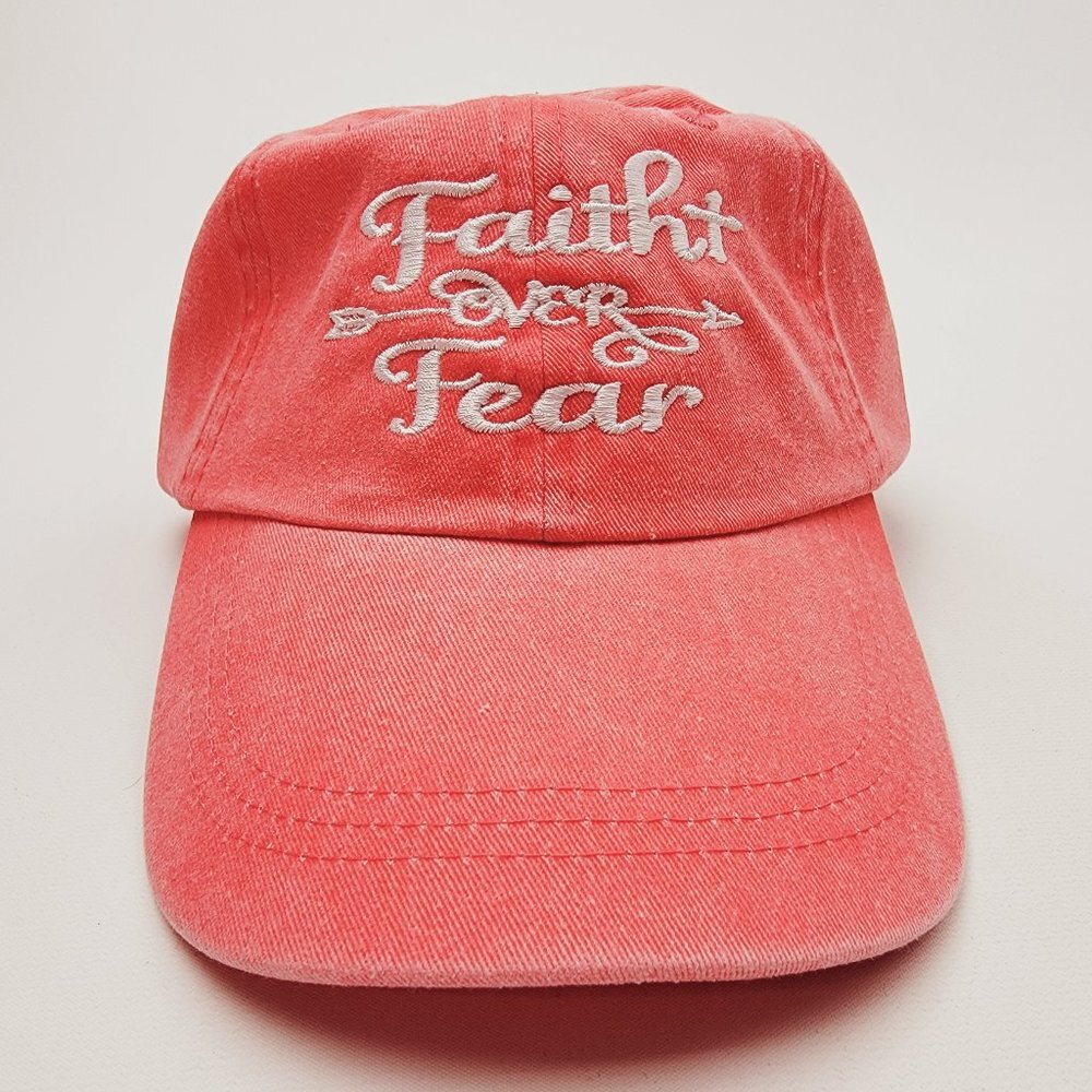 Faith Over Fear Women's Hat Cap Religious Cotton Peach